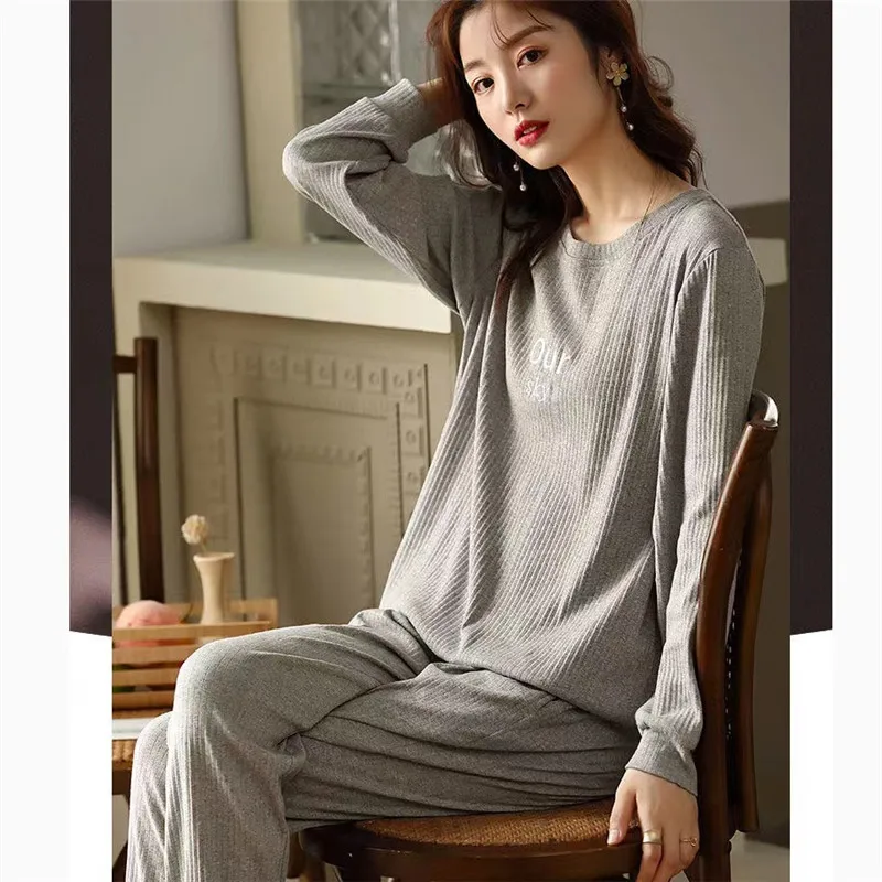 Women Sleepwear Suit Autumn Cotton Long Sleeve Pajamas Loose 2 Piece Set Home Clothes Homewear Long-Sleeved Trousers Nightwe