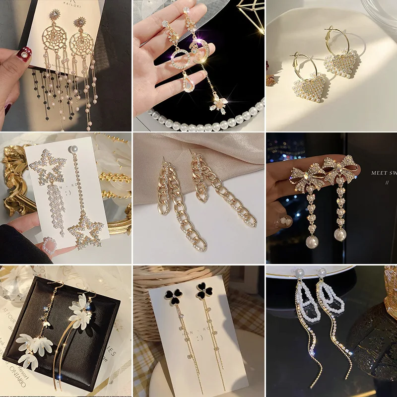

S925 Silver Needle Earrings Korean Temperament Geometric Long Tassel Female INS Fashion Earrings Jewelry Drop