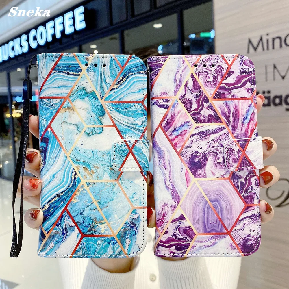 

Wallet Leather Case for Samsung Galaxy S22 Ultra S21 FE A03S A22 XCover 5 Phone Cover Flip Geometric Marble Pattern Stand Fundas