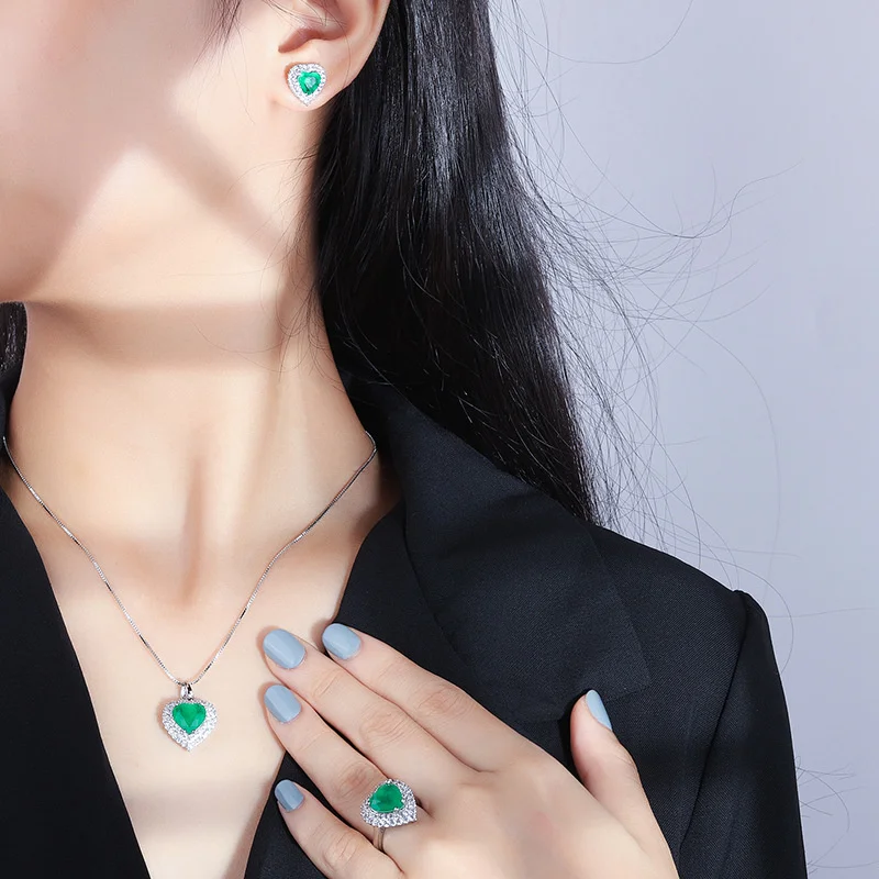 

genuine Luxury brand real jewels Imitation Palaiba Necklace Ring Three Piece of Colorful Treasure Set with Diamond Emerald Love