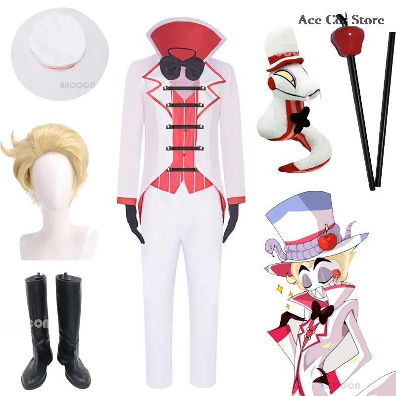 Фото Парик для косплея отельного костюма Hazbin Lucifer Morningstar из аниме «тростник», реквизит для косплея, плюшевая одежда на Хэллоуин, Женский костюм дьявола №1