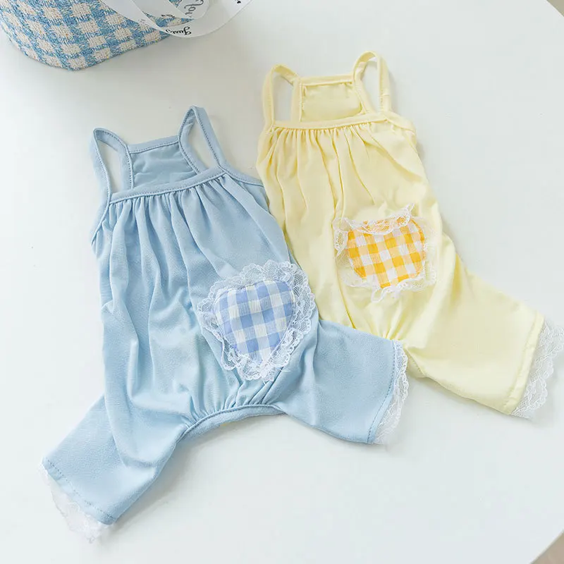 

Spring Summer Pet Clothes Kitten Puppy Sweet Rompers Small and Medium-sized Dog Cute Pajamas Solid Color Thin Jumpsuit Chihuahua