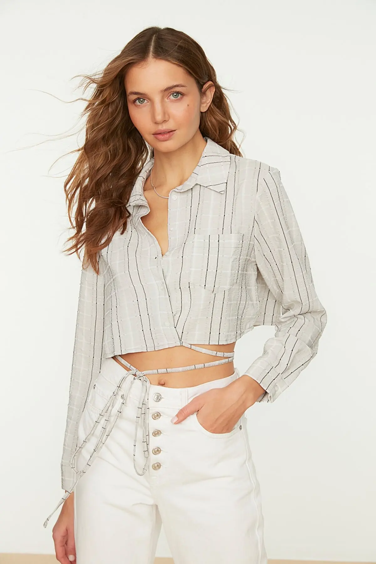 

Gray Pocket Shirt Summer women's Shirts Fashion women's Blouses Pretty and Cheap women's Blouses 177263499