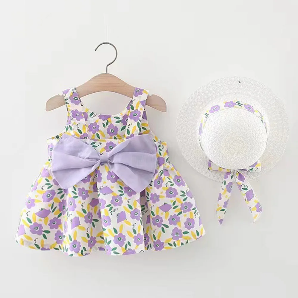 

Back To School Girls Summer Dresses Sleeveless Floral Backless Big Bow Princess Infant Clothing