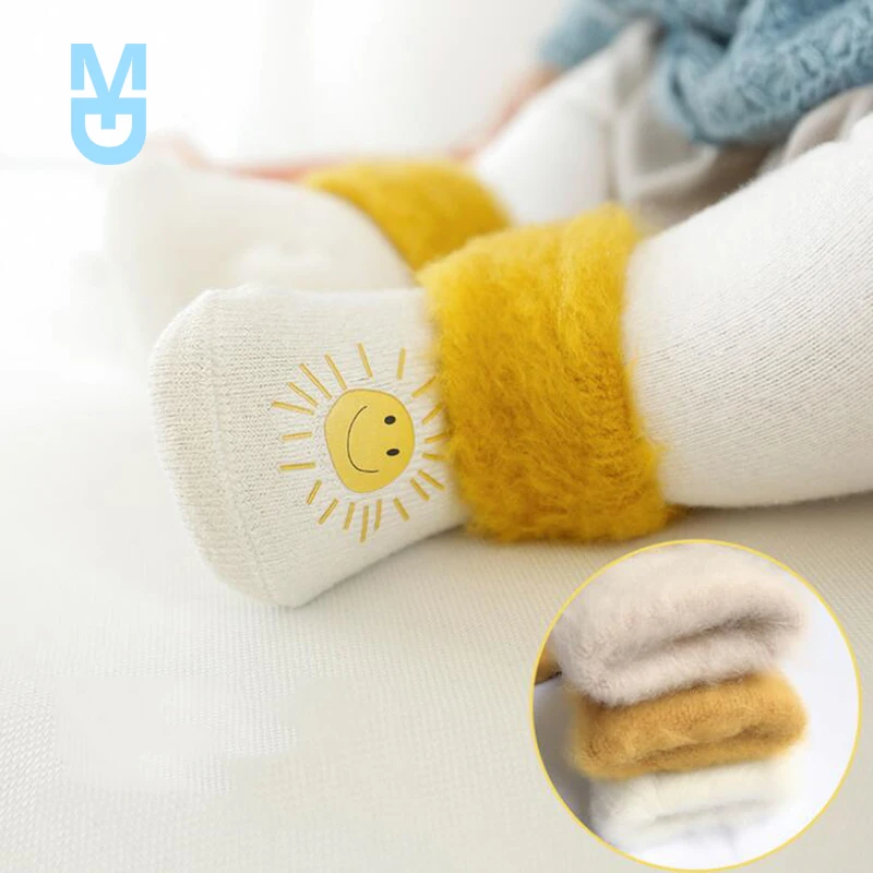 

New 3 Pairs Infant Baby Socks Winter Plus Velvet Thick Kids Girls Boys Sock Cute Cartoon born Toddler Warm High Tube Socks