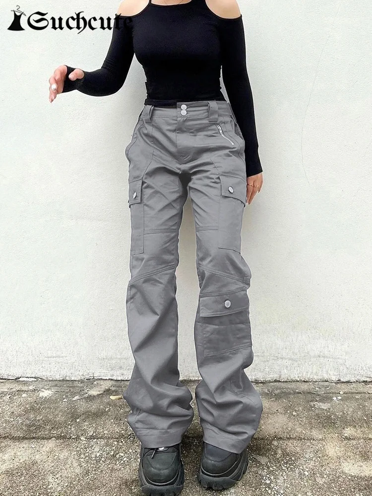 

Однотонные Женские джинсы-карго в стиле Харадзюку, корейская мода, уличная одежда, повседневные джинсовые брюки, винтажные мешковатые брюки с карманами Y2K, 2022