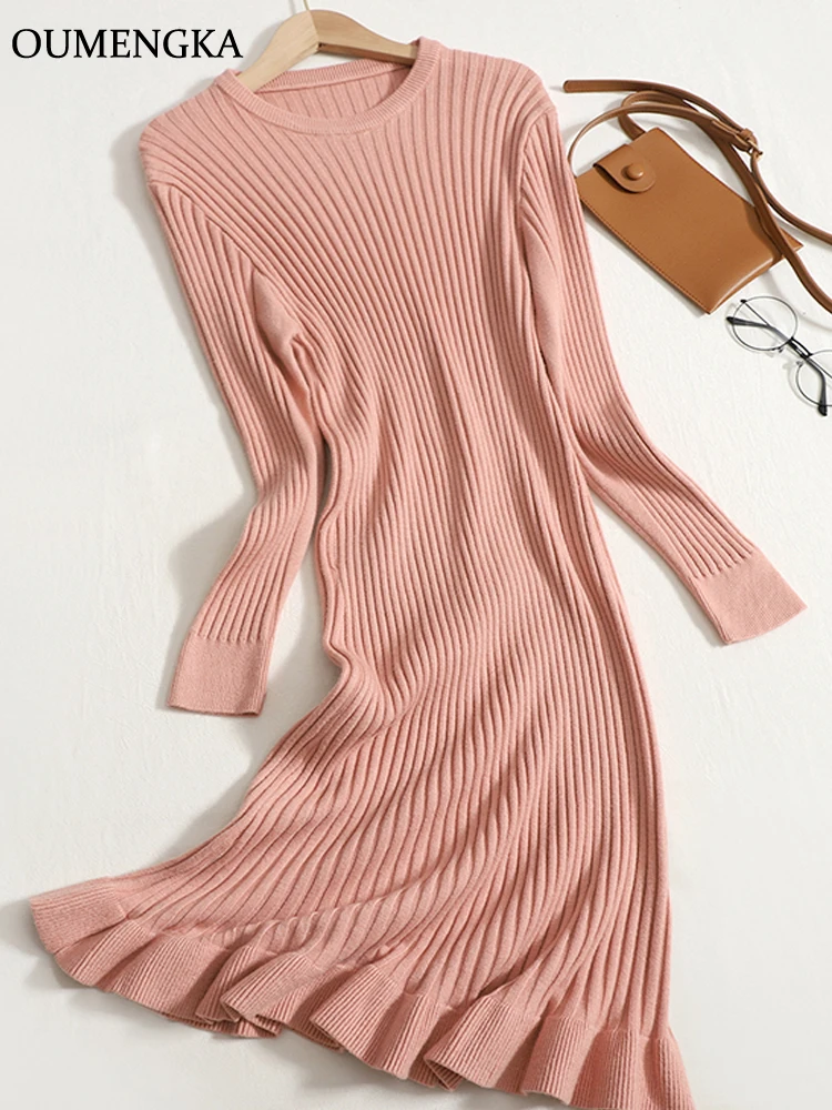 

Платье OUMENGKA женское длинное трикотажное, шикарный свитер-макси, ТРАПЕЦИЕВИДНОЕ, утепленный пуловер в рубчик, вечерний халат, Осень-зима