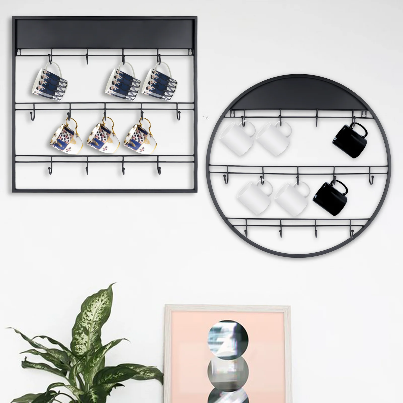 

Wall-Mounted Coffee Mug Rack w/ 13 Hooks, Large Organizers And Storage Coffee Mug Holder(58*4.5cm/22.83*1.77in)
