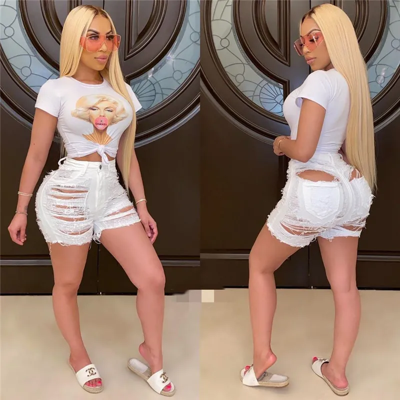 2021 New Ripped Denim Shorts Women Bottoms Female Jeans High Waist Holes Tassel Classic Denim Shorts Close-Fitting Pants Fashion