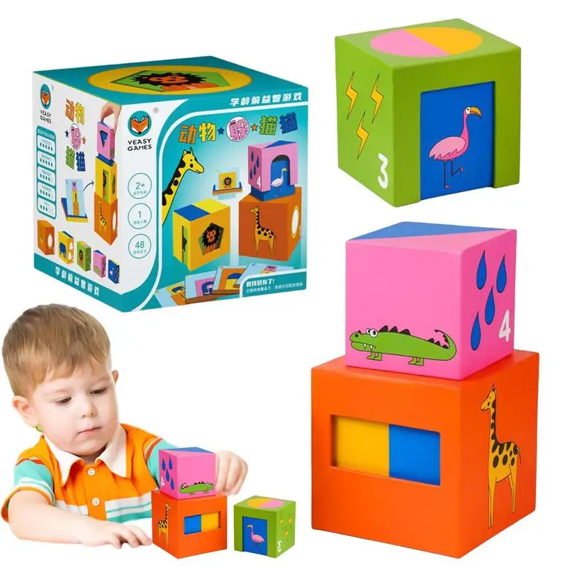 

Animal Peek-a-boo Puzzle Desktop Game Early Education Space Cognitive Shape Enlightenment Building Toys For Kids Over 2 Years