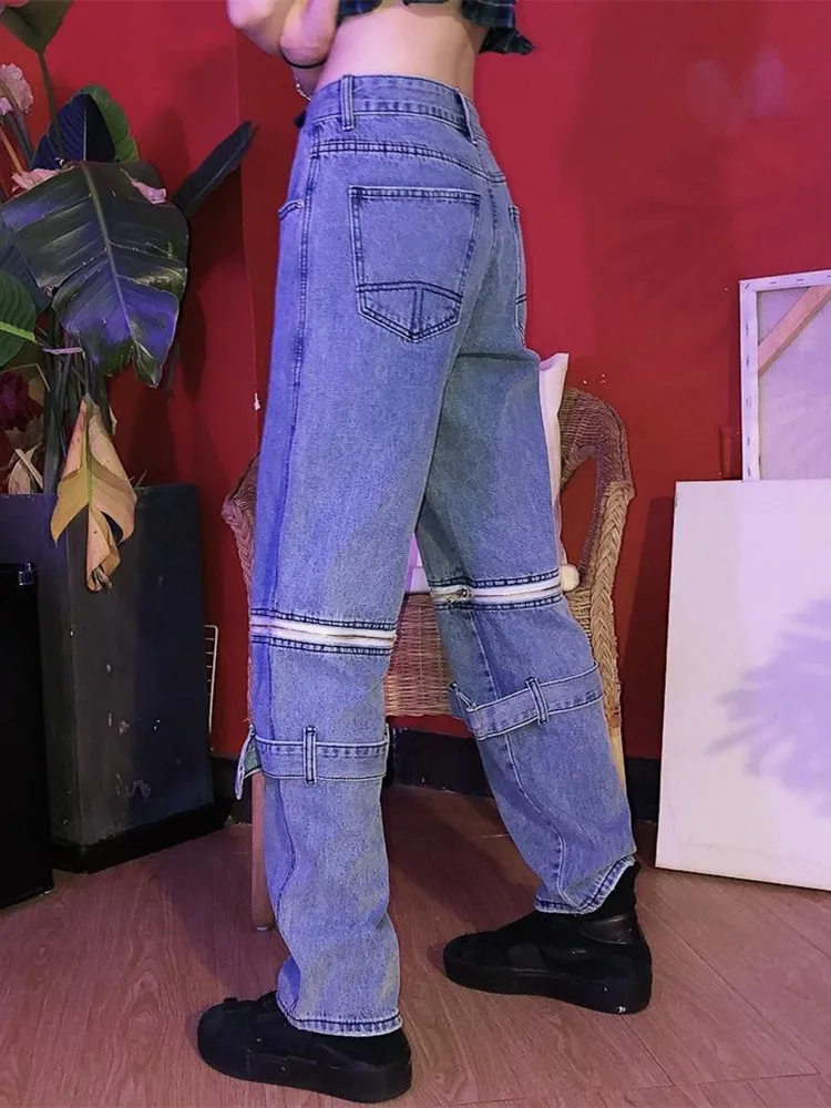 Женские джинсы с отверстиями широкие брюки в стиле хип-хоп молнией свободные