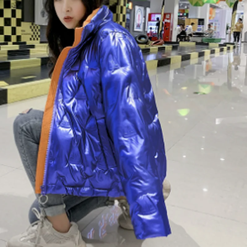 Bright Face Detachable Sleeves Hooded Stand-up Collar Down Bread Padded Jacket Women 2022 New Winter Color Loose Padded Jacket
