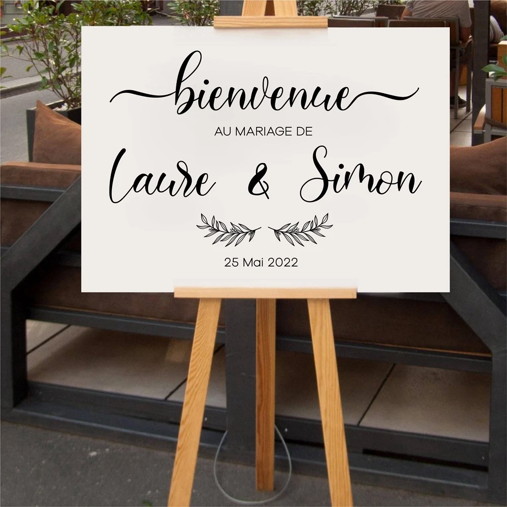 

French Style Wedding Board Sticker Custom Names Date Vinyl Decal Wedding Welcome Sign Mirror Vinyl Mural Romantic Marriage Decor