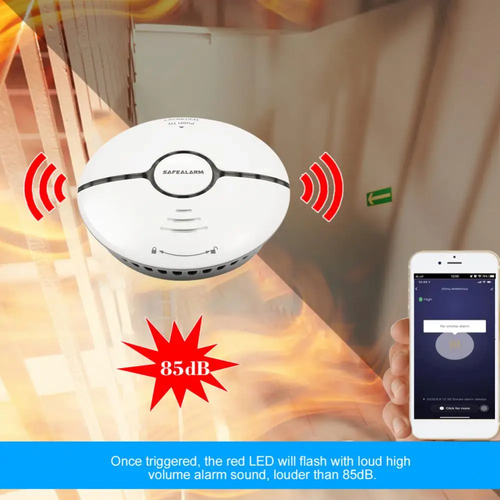 

Remote Monitoring Wifi Smoke Detector Tuya Wifi Smoke Detector High Sensitivity Smartlife/tuya App Red Led Flash 85db Fire Alarm