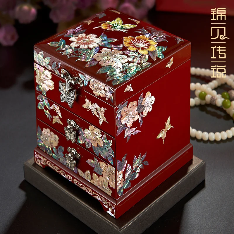 

Mother-of-Pearl Lacquer Wooden Jewellery Box Storage Wedding Princess European Valentine's Day Wedding Gift