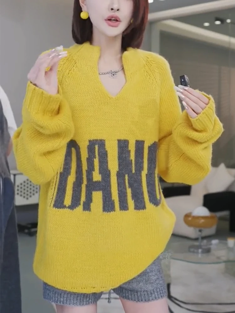 Осень 2024 европейские товары модный американский бренд свободный трикотаж