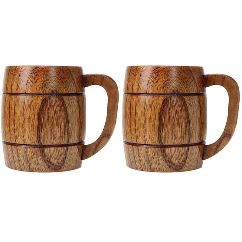 

2X 400Ml Classic Style Natural Wood Cup Wooden Beer Mugs Drinking For Party Novelty Gifts Eco-Friendly