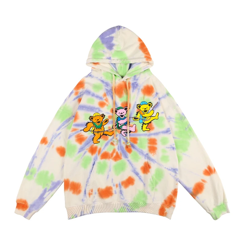 

CHINATOWN MARKET Sweatshirts Three Little Bears Dance Tie Dye Hoodies 1:1 High Quality Cartoon Digital Print Oversized