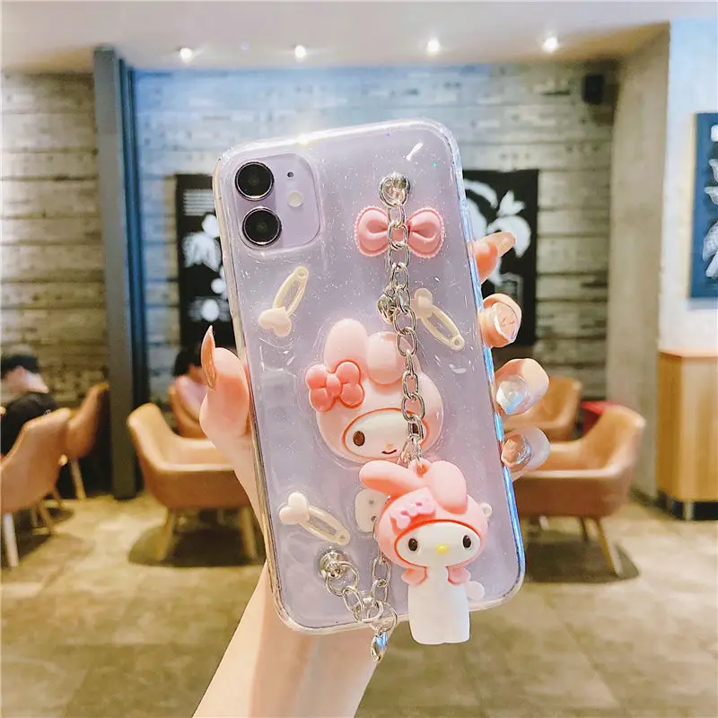 Фото Sanrio 3D кукла my melody cinnamoroll с браслетом чехол для телефона Iphone 11 12 13 Pro Max Mini X Xs Xr 6 7 8 Plus SE 2020 чехол №5