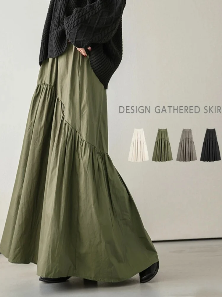 Летние длинные юбки для женщин, мода 2023, повседневная юбка-годе в стиле ретро, черная юбка, корейская модная одежда