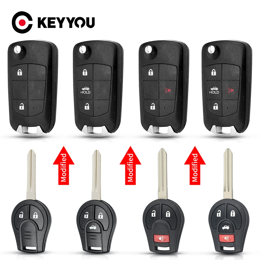 KEYYOU Modified Flip Folding Key Shell Case Fob For NISSAN Cube Juke Rogue Note Micra with NSN14 uncut blade 2/3/4 Buttons