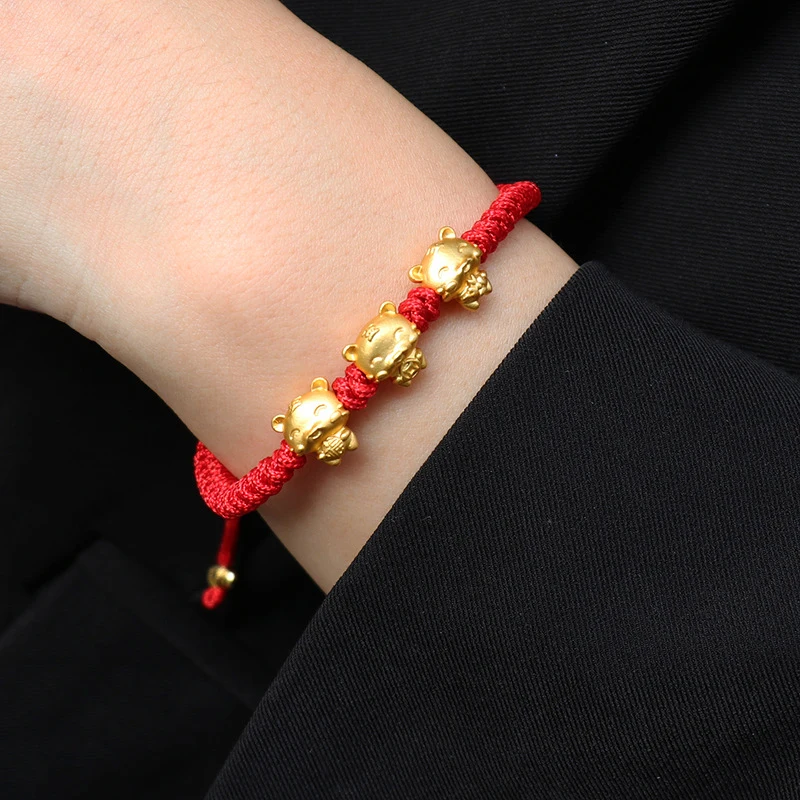 

2022 New Year Gold Plated Tiger Red Rope Chain Bracelets For Braid Charm Bracelet