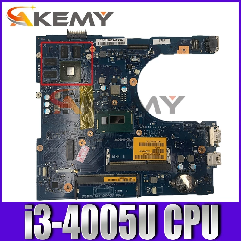 

Original Laptop motherboard For DELL Vostro 3458 3558 I3-4005U SR1EK N15V-GM-S-A2 Mainboard CN-0PPD60 0PPD60 AAL10 LA-B843P