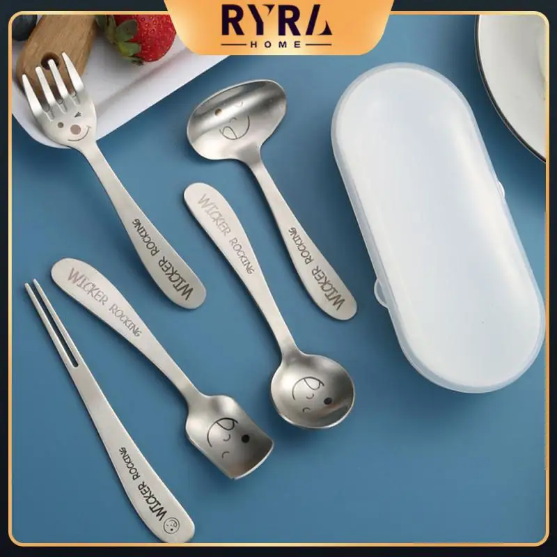 

Strong Portable Fork Household Hanami Durable Spoon 304 Stainless Steel Cartoon Smiling Face Spoon Feeding Spoon Tableware