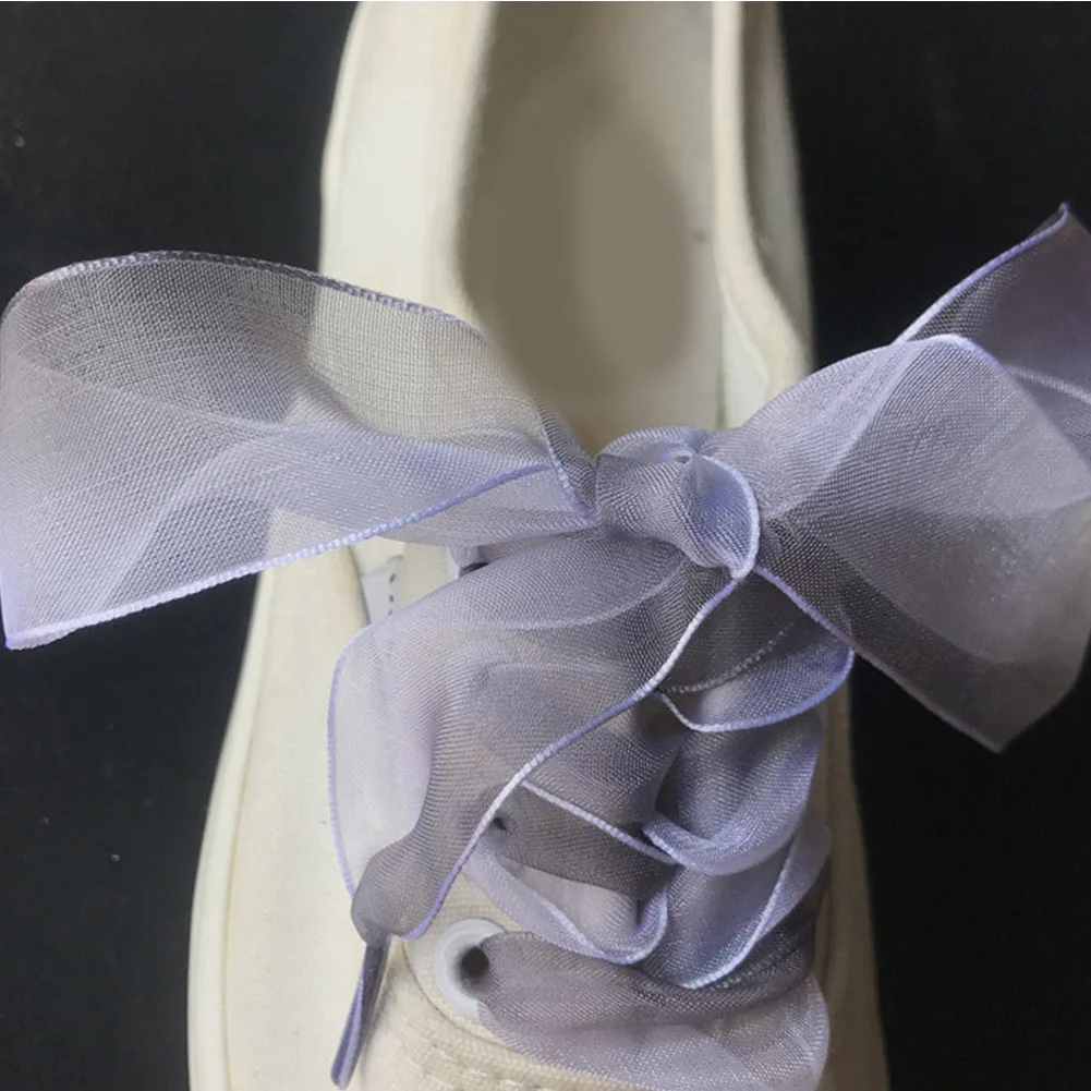 2.5cm Widen Chiffon Organza Gradient Color Shoelaces 70/80/90/100 Cm Length Bowknot Sneaker Sport Shoes White Shoes Laces