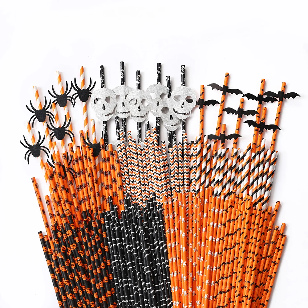 

Одноразовые бумажные соломинки для Хэллоуина, 25 шт., летучая мышь, тыква, Череп, элементы, трубки для напитков, ужасная посуда вечерние, декор...