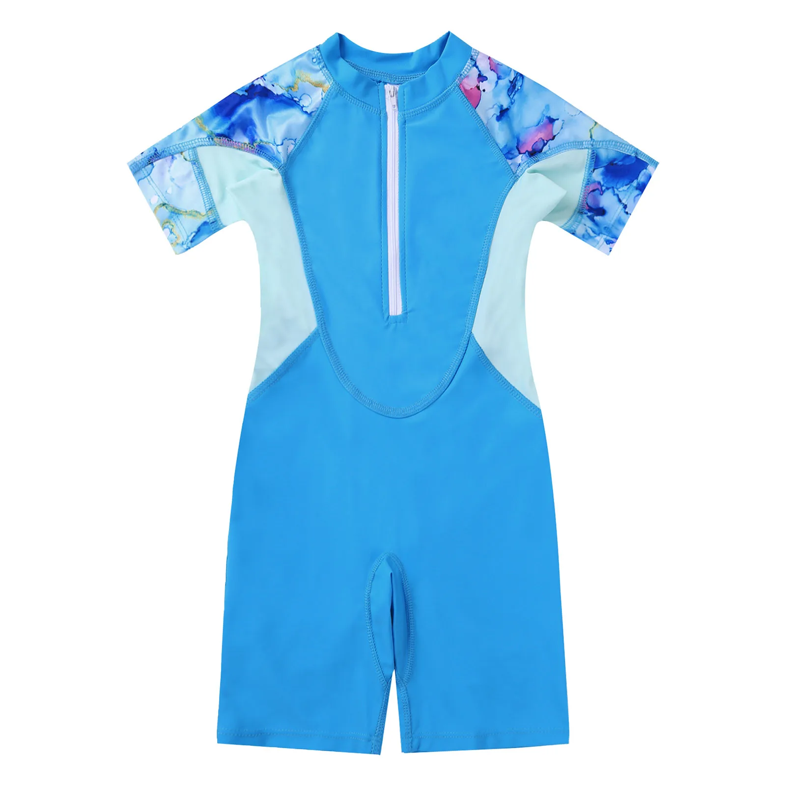 

Детский слитный купальник для девочек, купальник, боди, одежда для серфинга, топы с воротником-стойкой, комбинезон с короткими рукавами, пля...