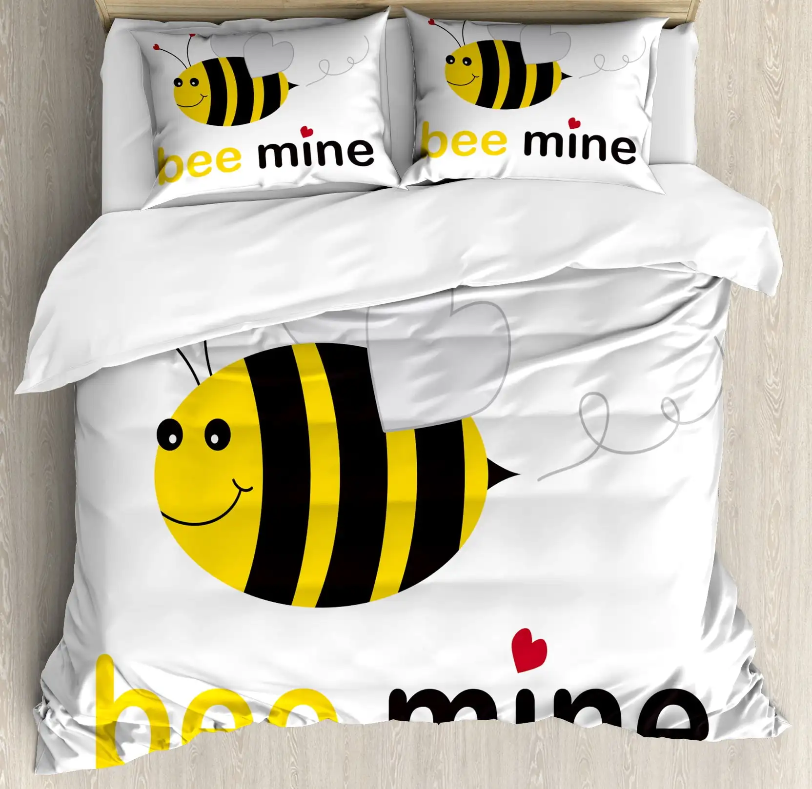 Комплект пододеяльников Bee Queen Size Bumble Bees Producing Honey By Filling Graphic Cells с графическим