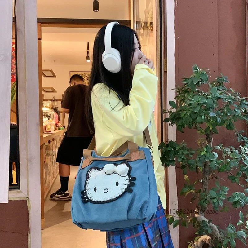 Винтажная холщовая сумка Hello Kitty Kawaii новая модная большая вместительная Millennium Y2K
