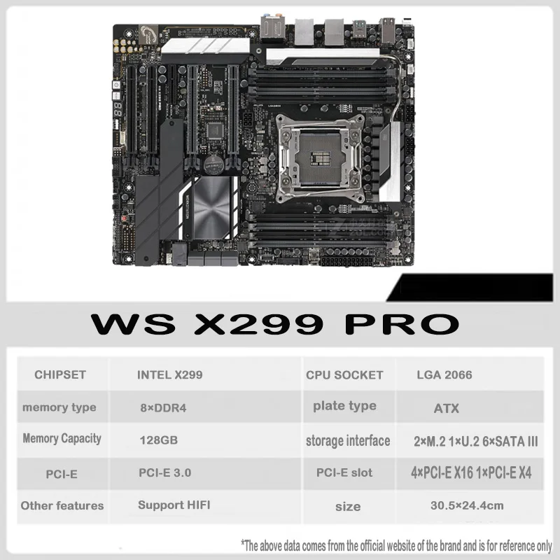 

WS X299 PRO For ASUS Workstation Motherboard 2066 ATX With DDR4 4133MHz Dual M.2 And M.2 Heatsinks U.2 And USB 3.1 Gen 2 Ports