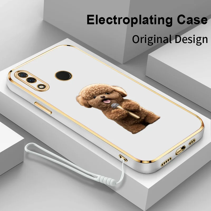 

Singing Puppy Square Electroplating Phone Case for Huawei Nova 3 3i 4 5i 6 SE 7 7i P Smart Plus P20 Lite P40 Lite Back Cover