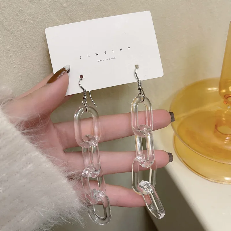 

Street Snap Creative Resin Clip on Earrings Women Long Temperament Chain Piercing Earrings Aesthetic Jewelry