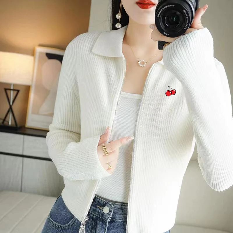 

New Women's Golf Knitted Jacket Flip Collar Spring and Autumn Coat Fashion Golf Women's High end Jacket Golf Clothing