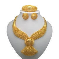 kingdom ma new fashion african gold colour bridal jewelry sets for woman necklace earrings ring party jewelery gifts