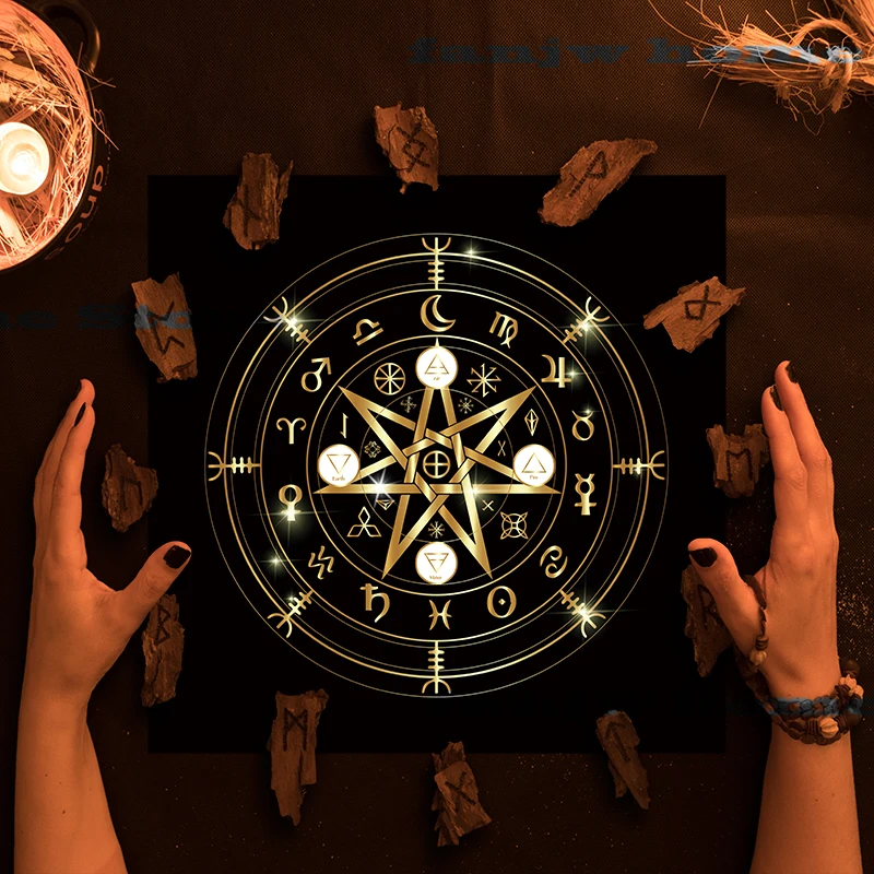 

2023 Constellation Magic Array Tarot Tablecloth Altar Cloth Pagan Clock Pendulum Witchcraft Oracle Card Room Home Decor 85x85