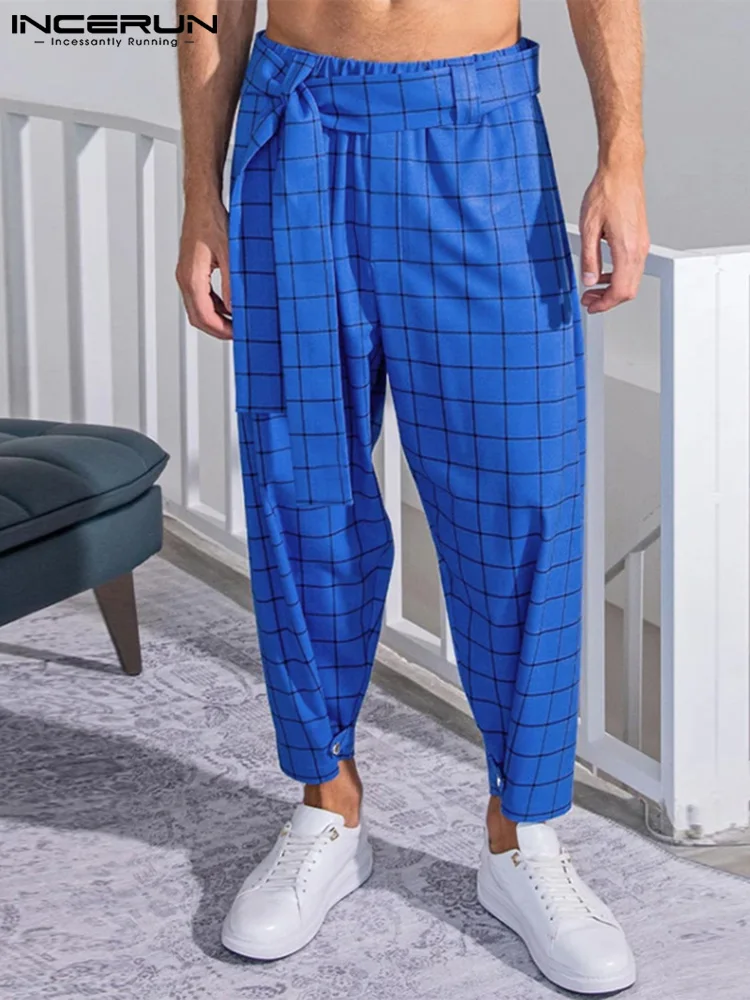 

Fashion Casual Style New Men Pantalons Checked Loose Harem Pants Male Hot Sale Elastic Waist Style Loose Trousers S-5XL INCERUN