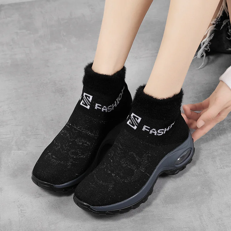 

Женские теплые ботинки, вязаные Нескользящие полусапожки на платформе, 2023