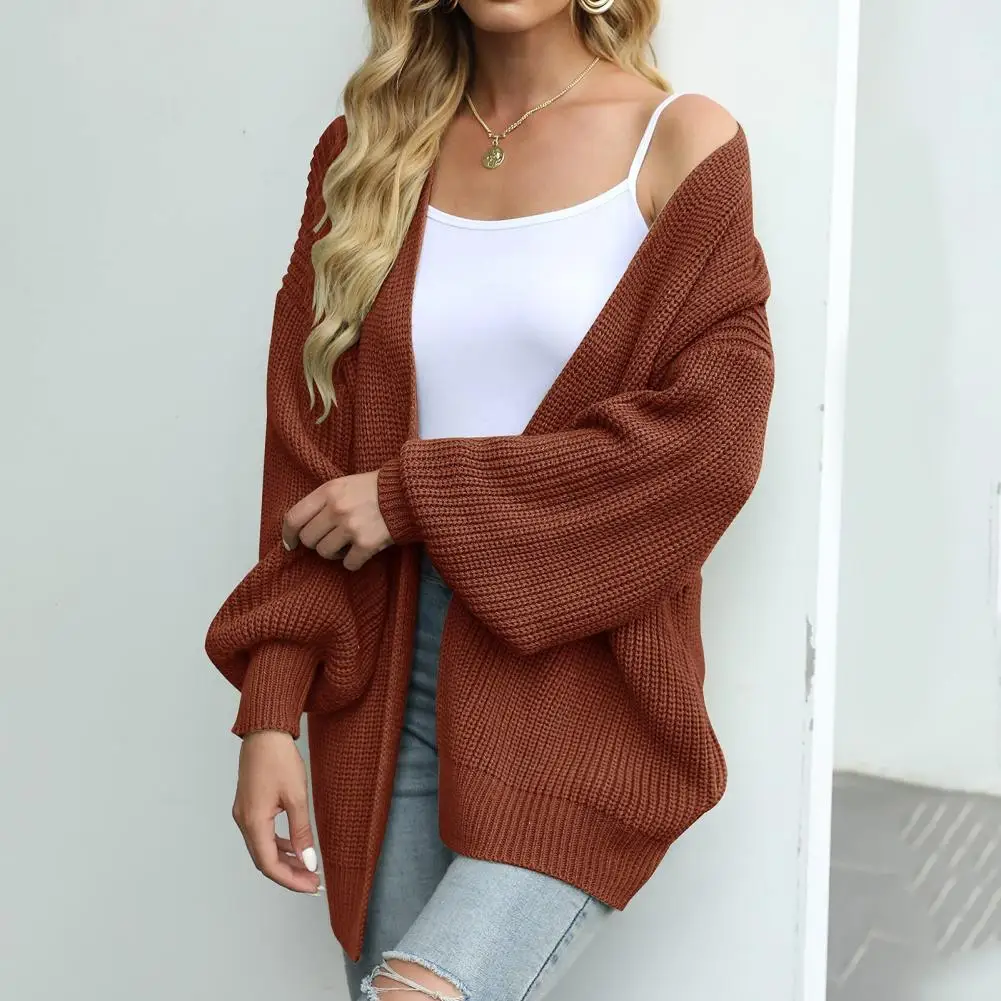 

Универсальный кардиган для женщин, стильный женский вязаный кардиган, Элегантный мягкий однотонный кардиган с рукавами-фонариками для осени и зимы