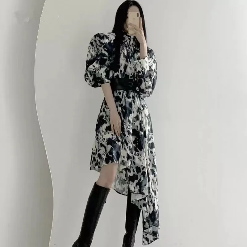 

Satin Dress Women Korean Style Casaual Short Sleeve Office Ladies Ruffle Flower Dresses Modis 2022 Fashion Spring Dress Wmen