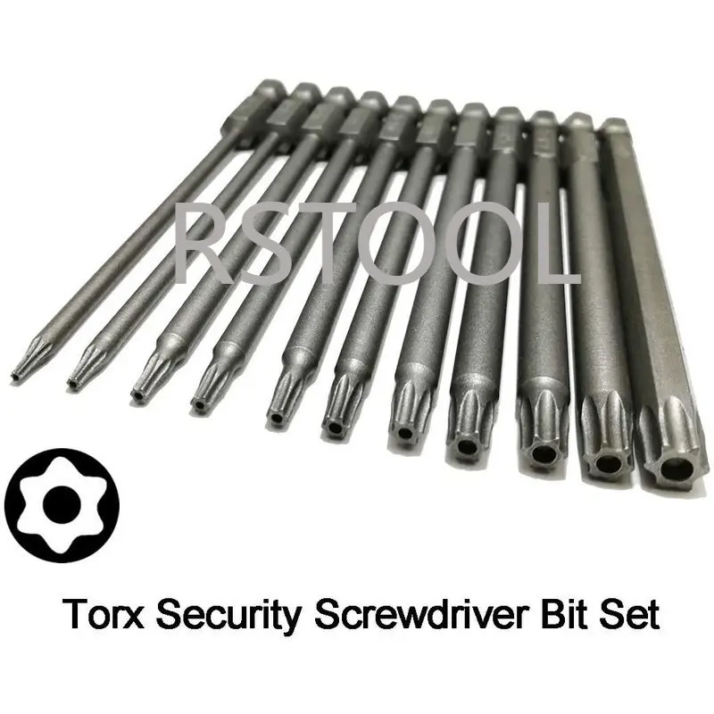 100mm Long Torx Security Head Screwdriver Drill Set 1/4 Inch Hex Shank T6-T40 11 Pieces 4 Inch Length Torx Screwdriver Bit Set