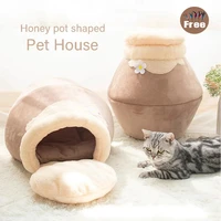3in1 honeypot shaped cat dog cozy bed soft warm collapsible dogs cats nests cave house winter sweet sleeping mat pet accessories