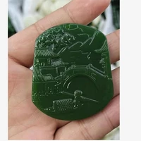 natural green hand carved bridge flowing water jade pendant fashion boutique jewelry men and women landscape necklace gift