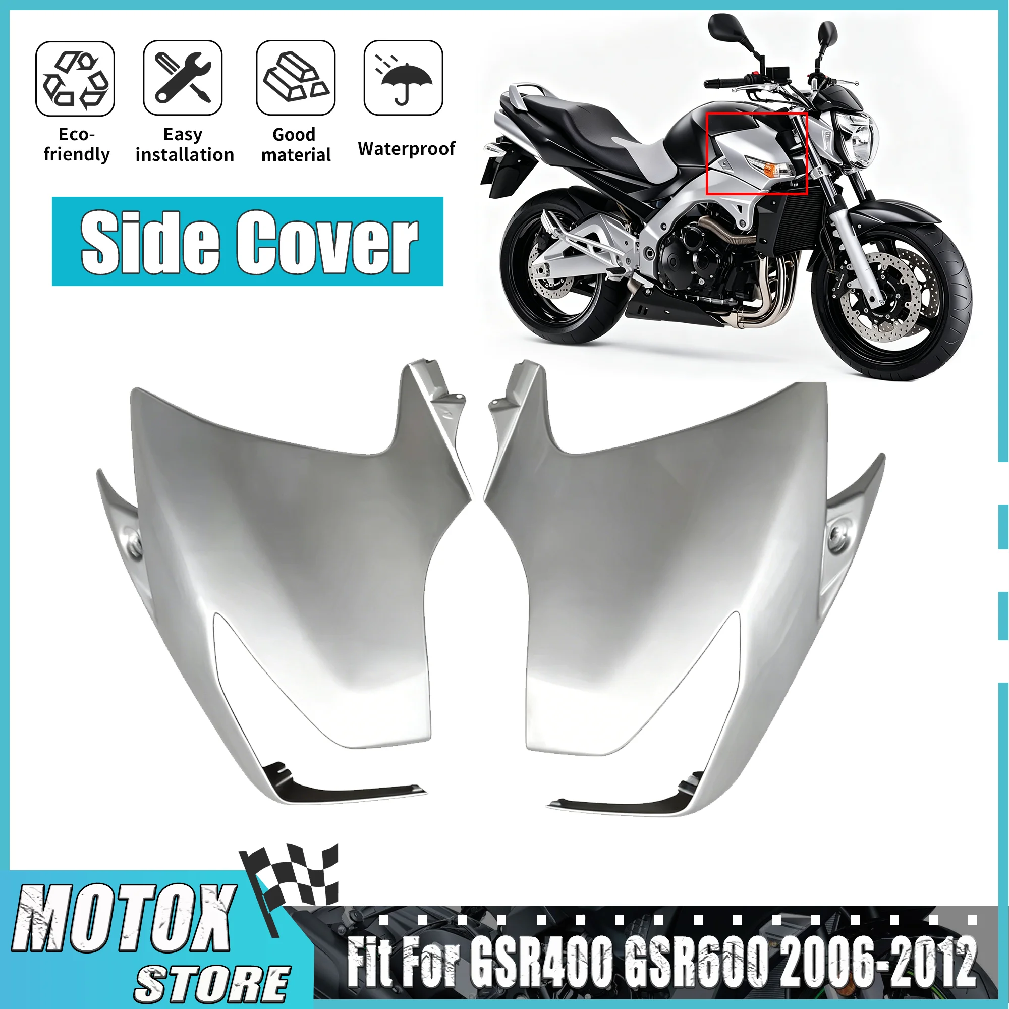 Фото Подходит для мотоциклов Suzuki GSR400 GSR600 2006-2012 годов выпуска, передние боковые накладки на указатели поворота, левая и правая, 2 шт., 2007, 2008, 2009, 2010, 2011 годов. №1