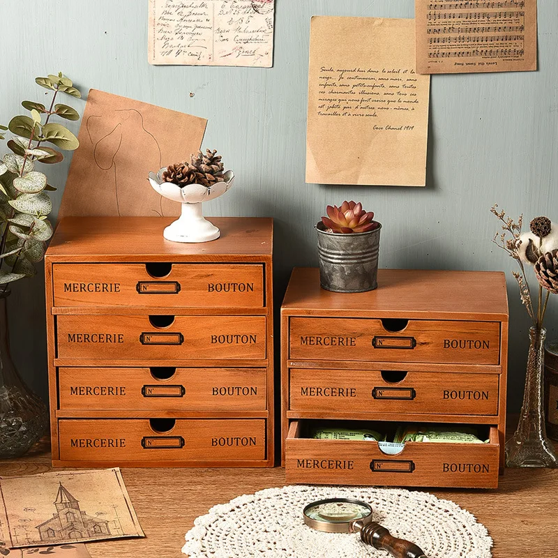 

Vintage Wooden Box Storage Drawer Wooden Chest Of Drawers Jewelry Cosmetics Organizer Office Home Decoration Desktop Storage Box