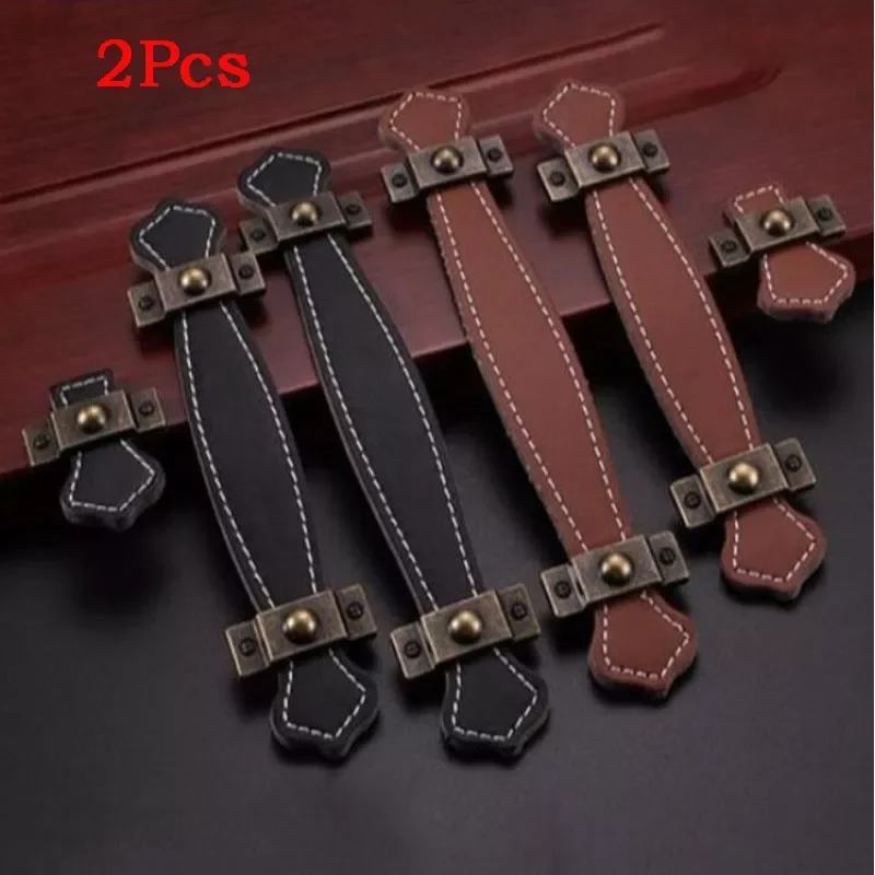 

2Pcs/lot 6 Style Soft Leather Handle And Knobs For Furniture Cabinet Chest Drawer Suitcase Handle With Screws