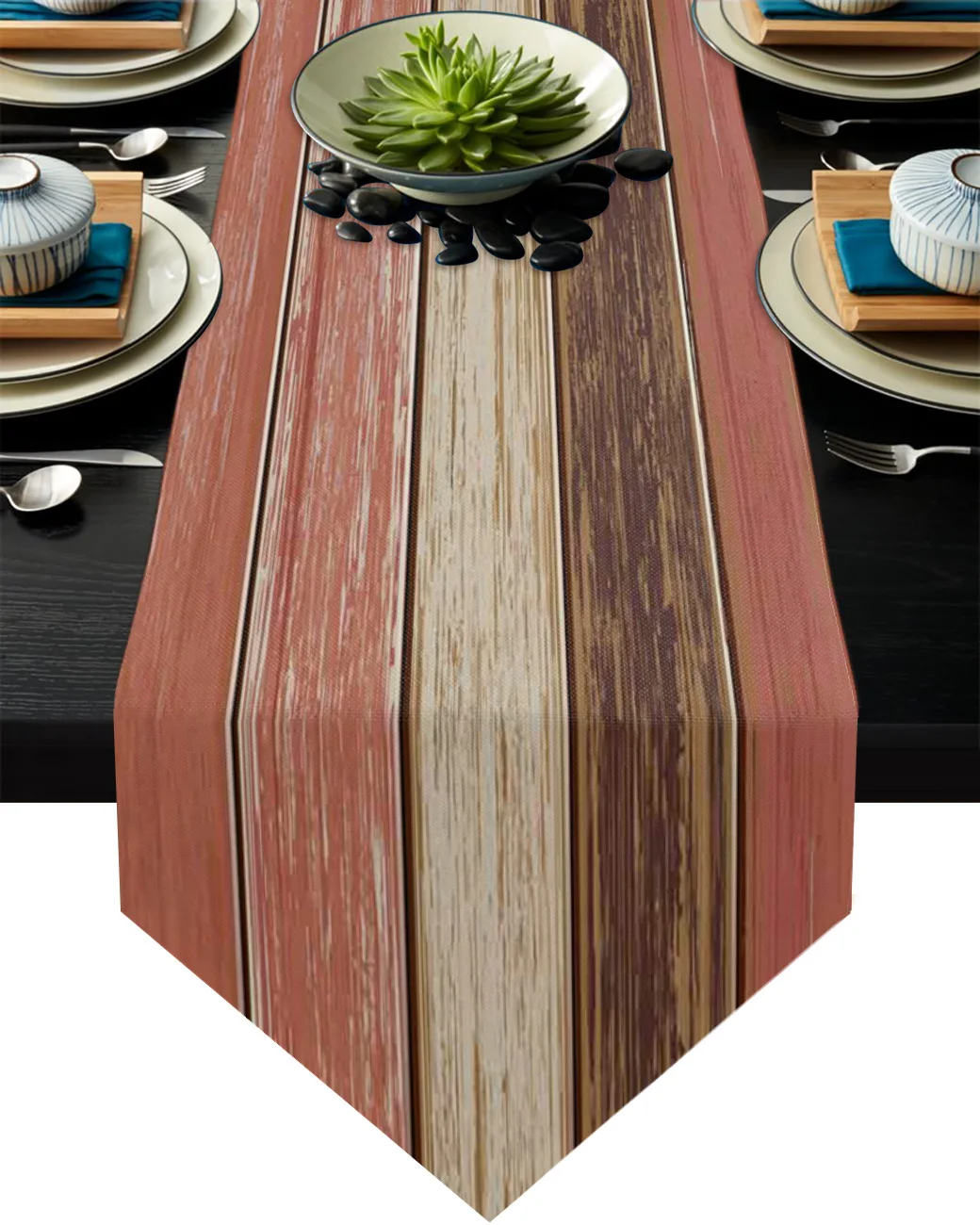 

Retro Wood Grain Texture Red Coffee Table Decor Tablecloth Wedding Decoration Dinning Table Decoration Table Runner